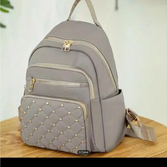 New, Taupe Nylon Quilted Backpack with beading. - Picture 5 of 5